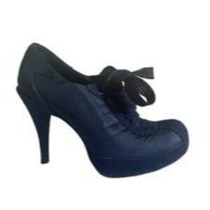 Pedro Garcia Lady Stack Rizzo Blue Nylon Suede Lace Up Italian Ankle Boots US 7